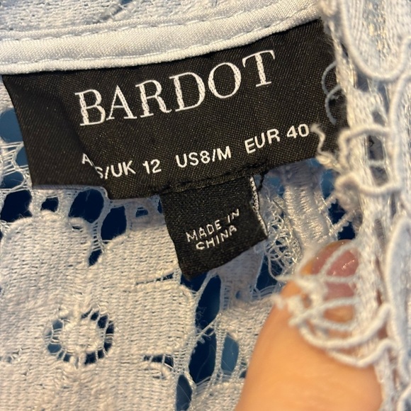 Bardot Light Blue Lace Panel Knee Length Dress High Neck Sleeveless Size 8/M - Picture 6 of 7